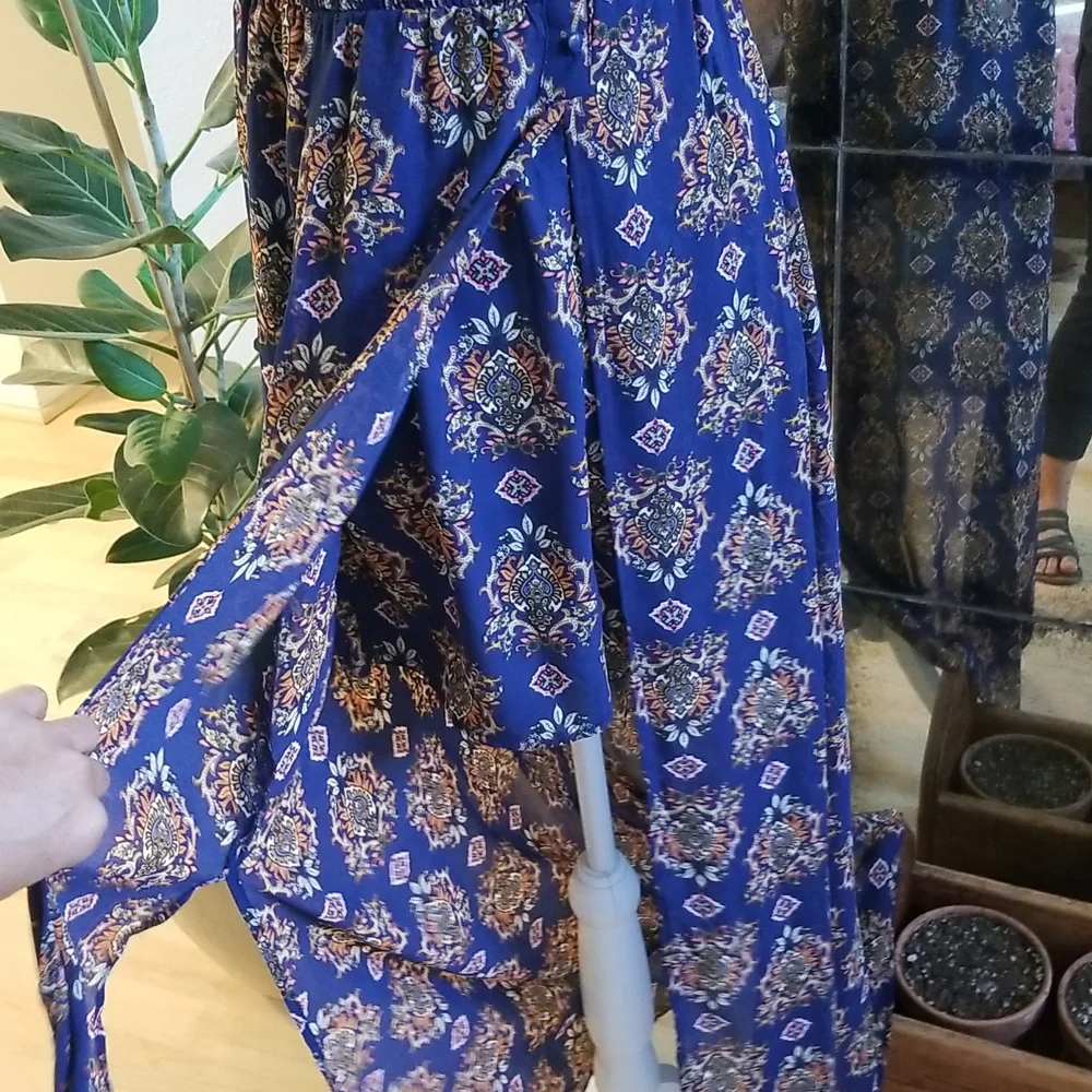 Xhilaration Blue & Orange Romper W Train Off Shoulder - Picture 2 of 11